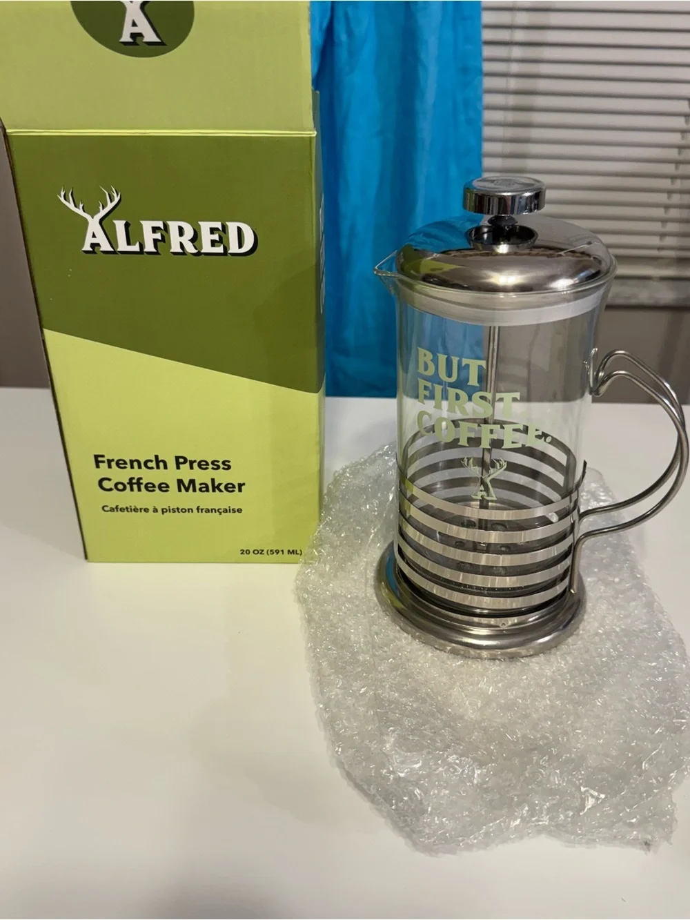 Alfred Stainless Steel and Clear Glass French Press with Black Base